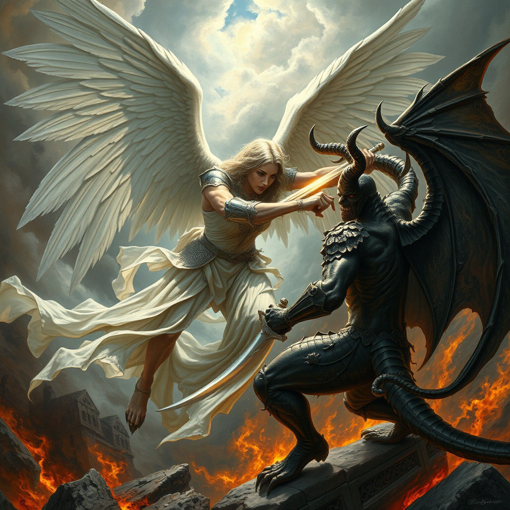 Angel vs Demon in Dark Fantasy Style
