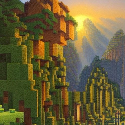 Minecraft Landscape as Oil Painting by Gurney
