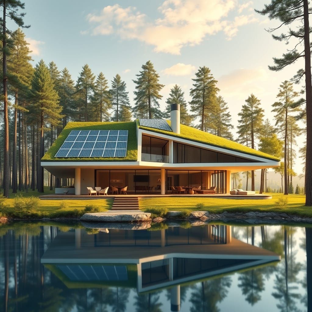 Sustainable Futuristic Home in Lush Forest Landscape
