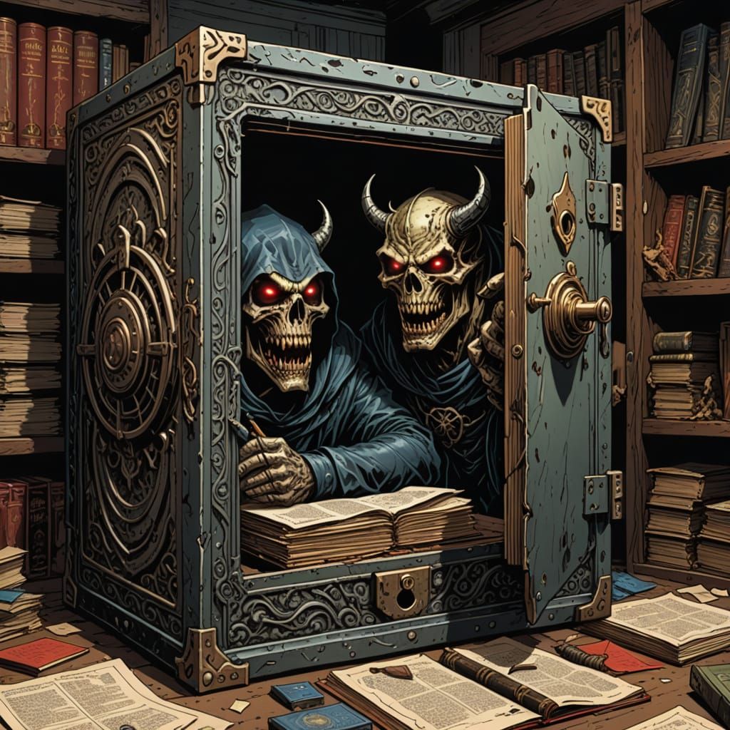 Demonic Safe with Parchments in Comic Book Art