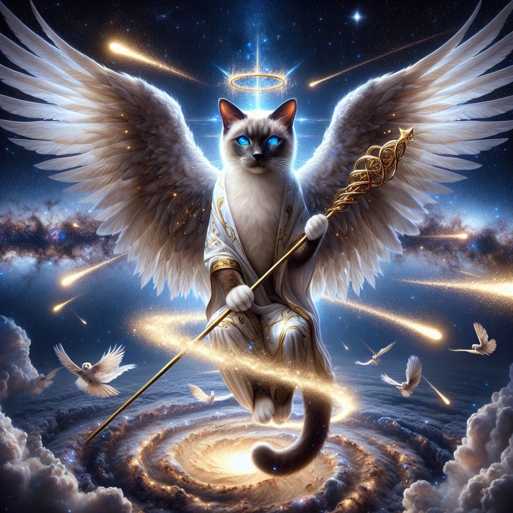 Cosmic Catfolk Archangel with Golden Staff