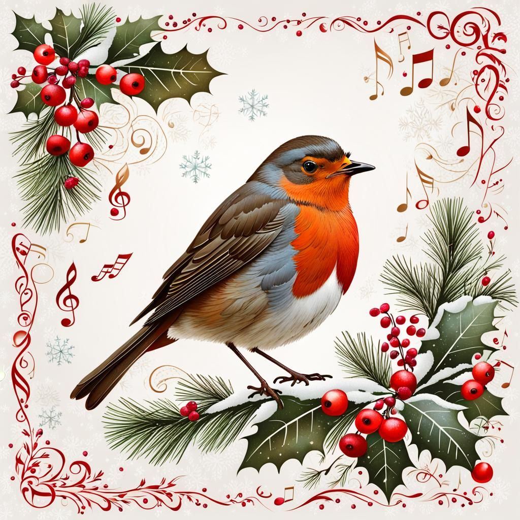 Festive Christmas Card with Robin and Berries