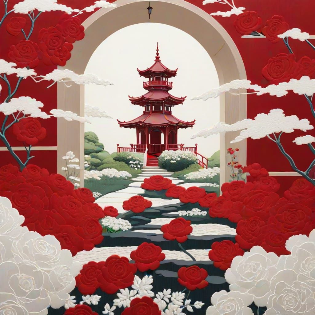 Classic Embroidered Garden Gazebo in Serene Monotone