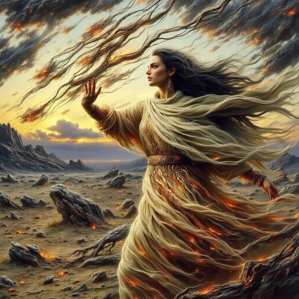 Ethereal Woman in Mystical Landscape, Inspired by Hugo Simbe...