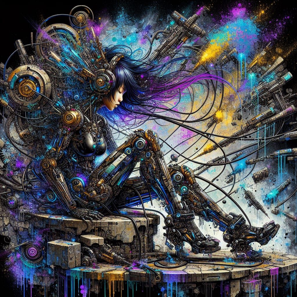 Graffiti Cyberpunk Goddess in Hypermaximalist Dreamscape