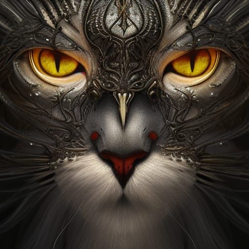 Majestic Armored Cat Portrait in Detailed Style