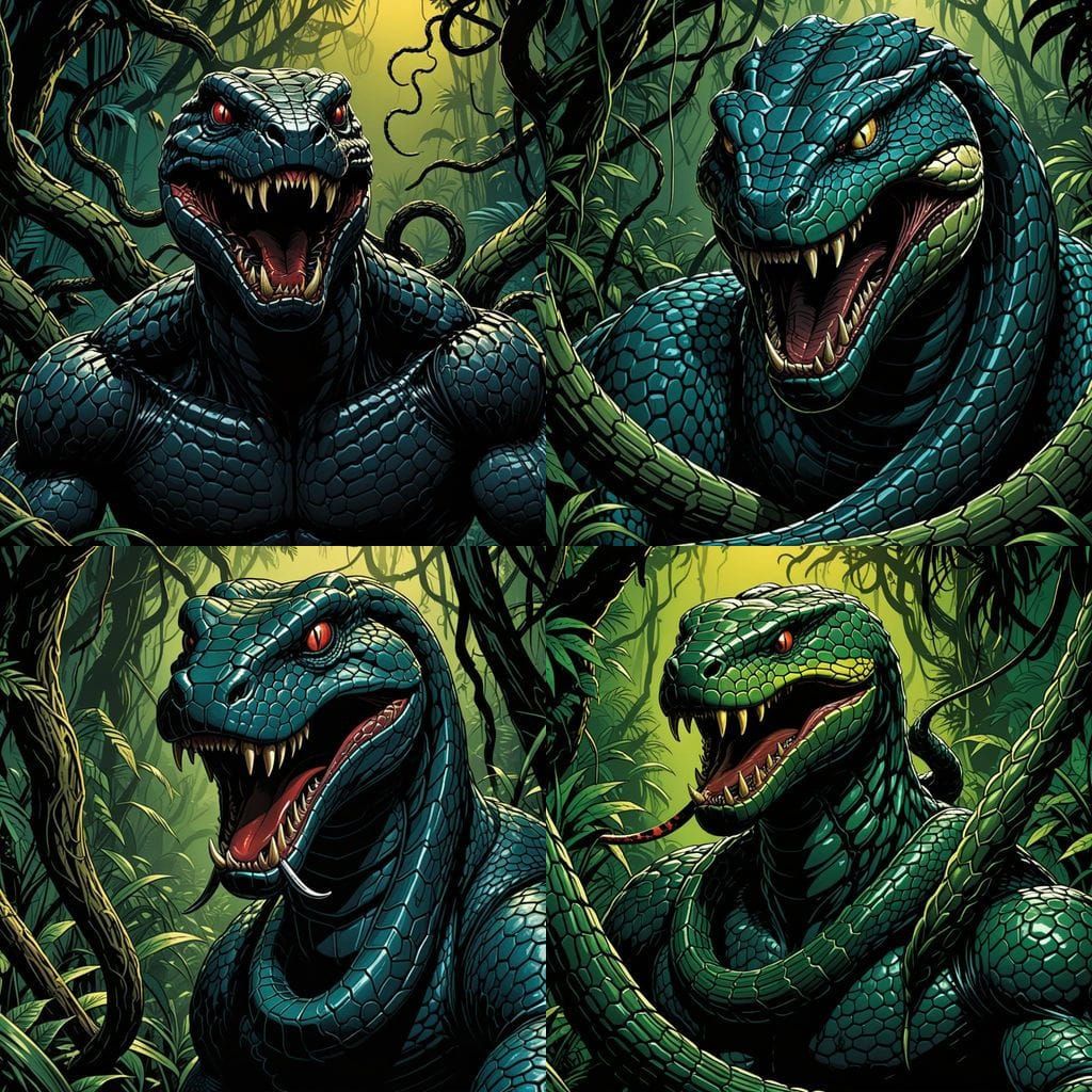 Venomous Snake Hook in Jungle, Comic Book Style