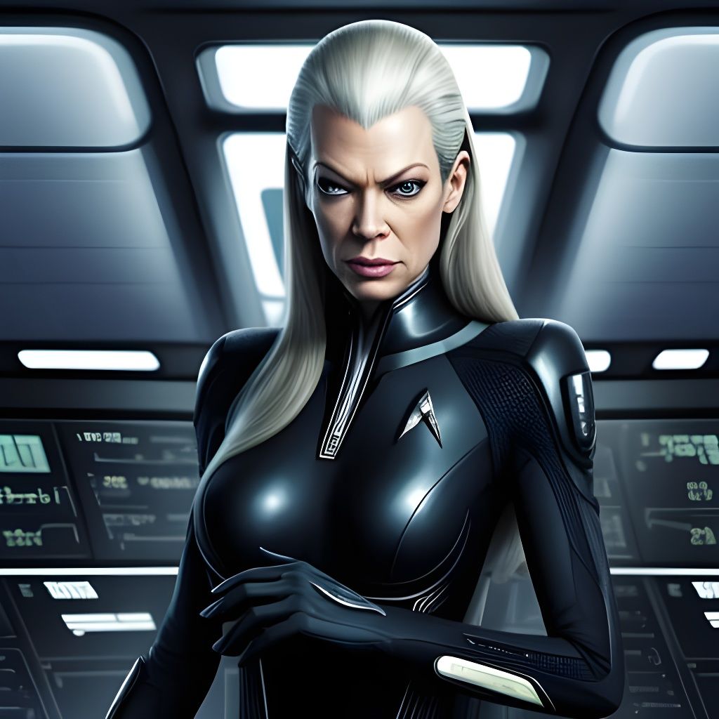 A hybrid of Leonard Nimoy as Spock mixed with Jeri Ryan as S...