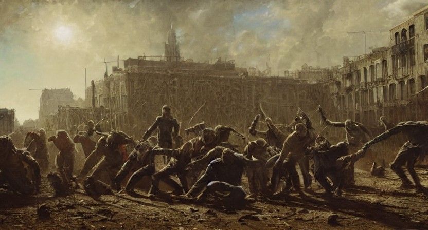 Gang Fight: Sinister Oil Painting in Vacant Lot