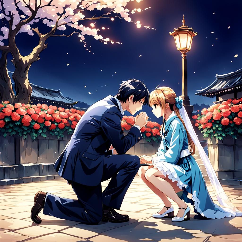 Man Proposing to Woman in Anime Art Style