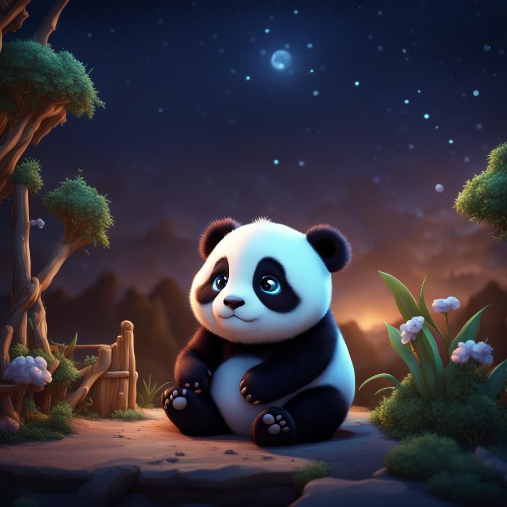 Chubby Panda's Night Sky Watch: Fantasy Concept Art
