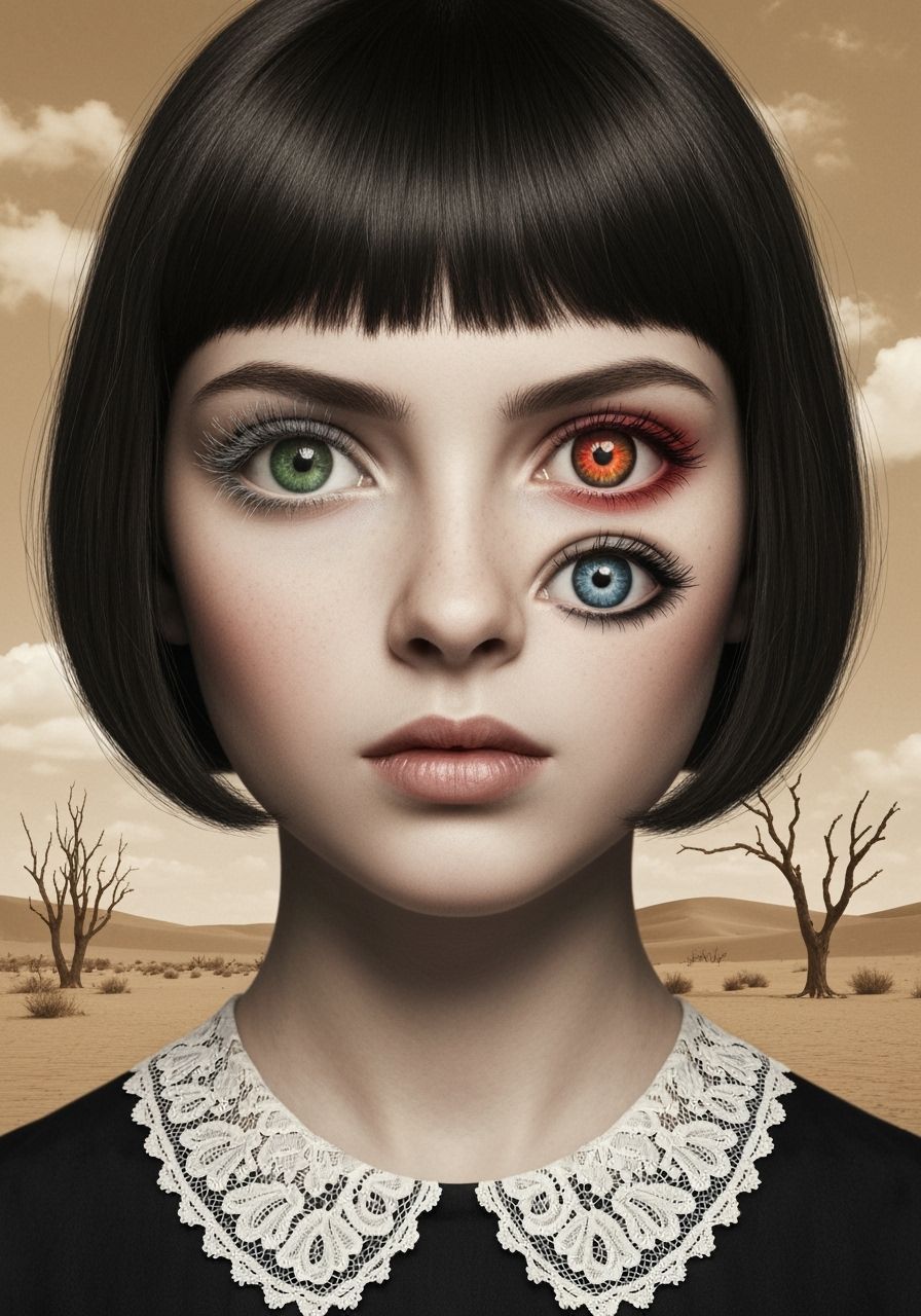 Surreal Portrait of a Three-Eyed Girl