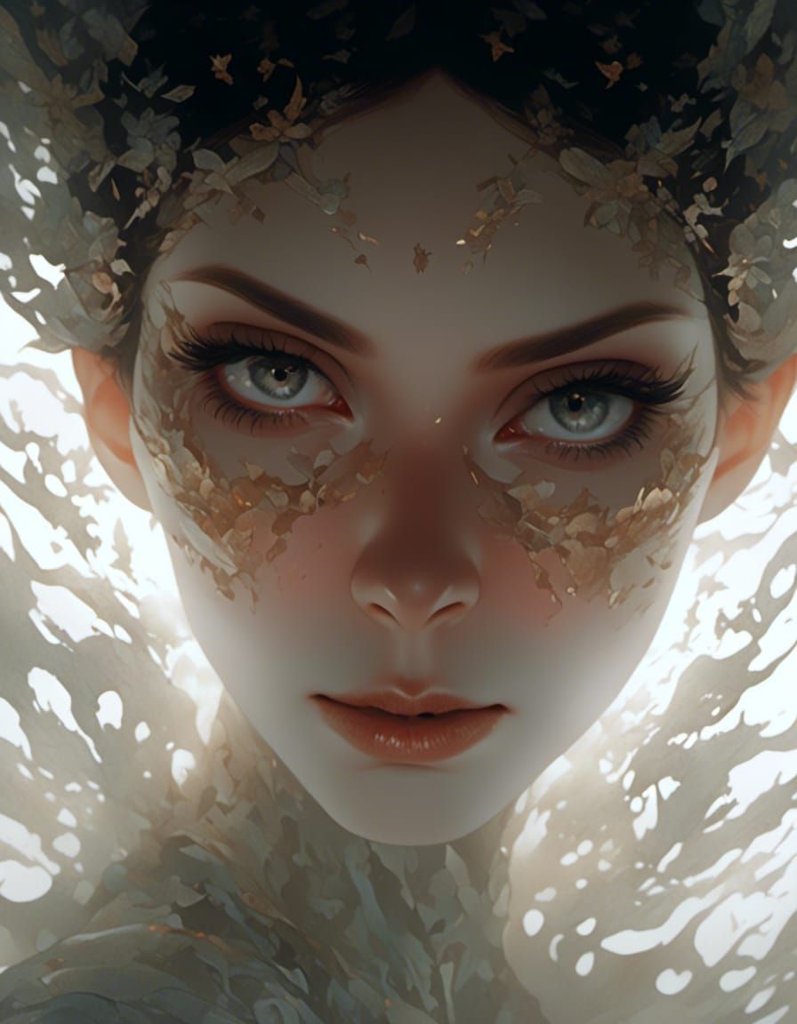 Mysterious Woman Portrait in Fog, Double Exposure