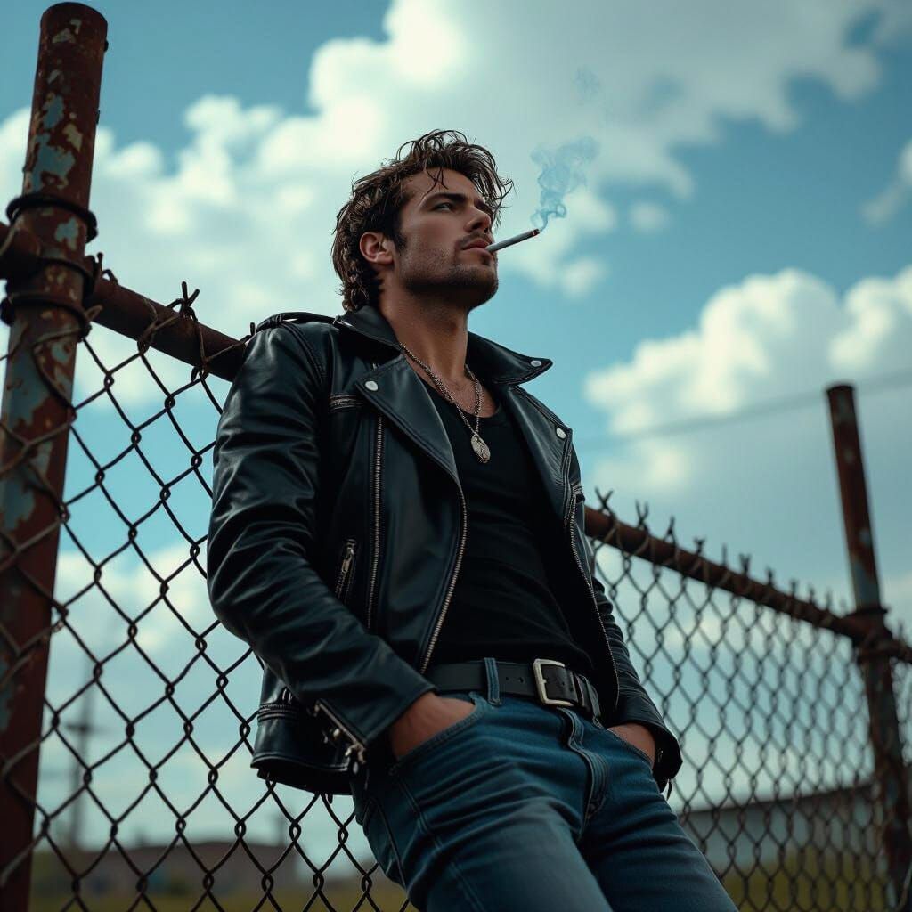 Contemplative Man in Gothic Attire Gazing Skyward