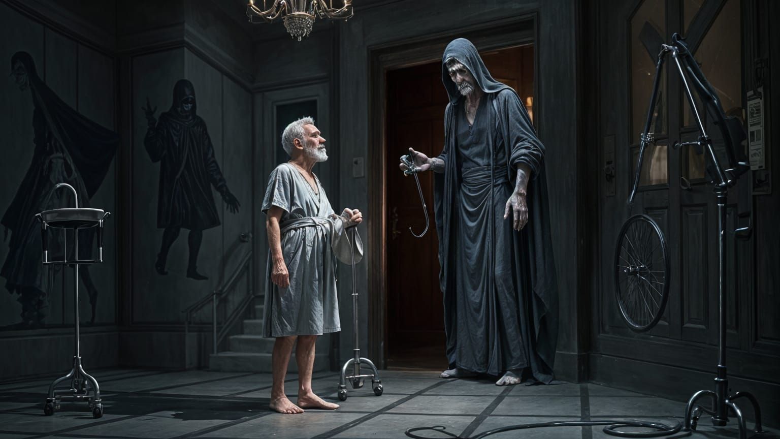 Old Man and Grim Reaper Staring into Oblivion