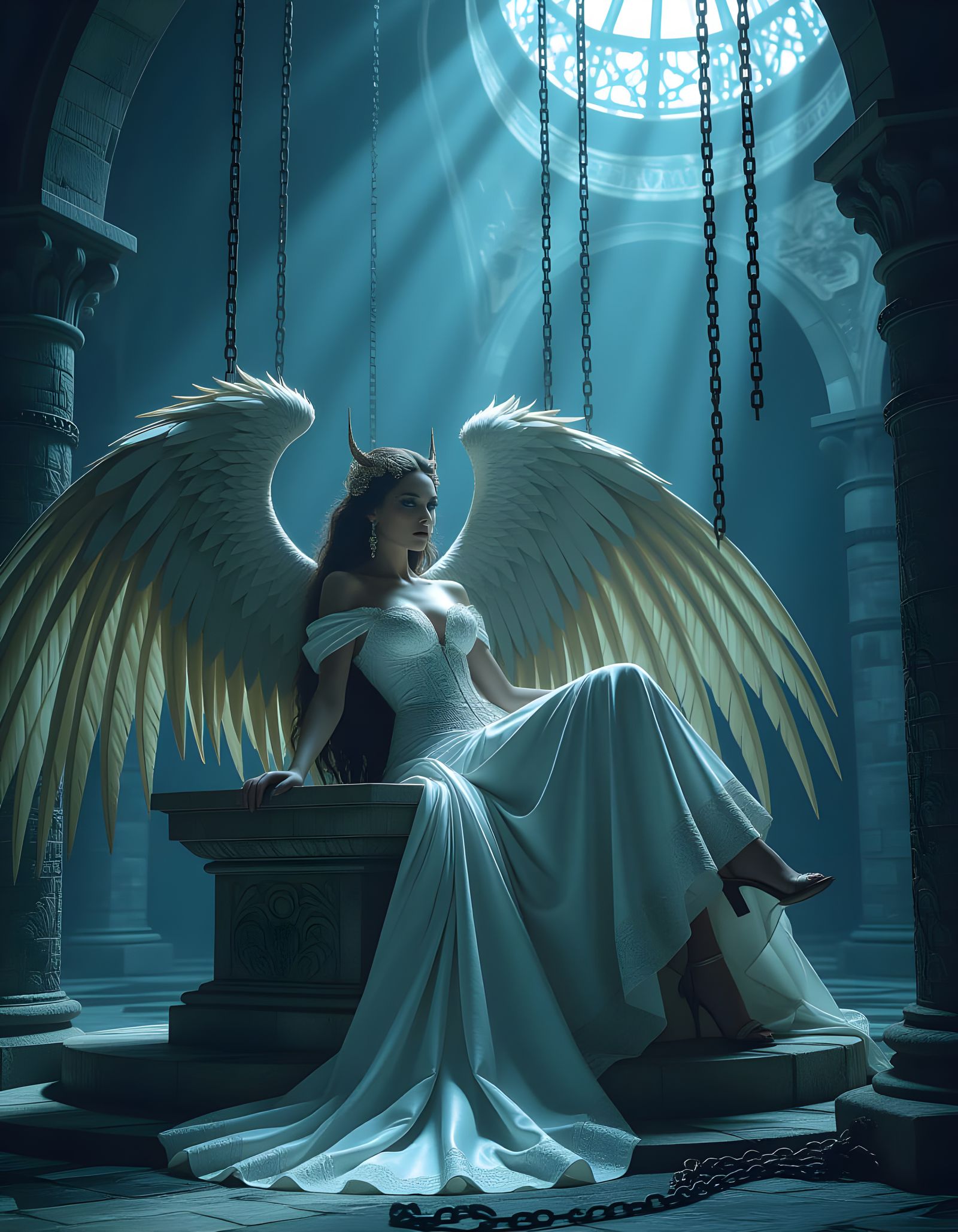 Fantasy Lioness with Human Face in Dark Romantic Style