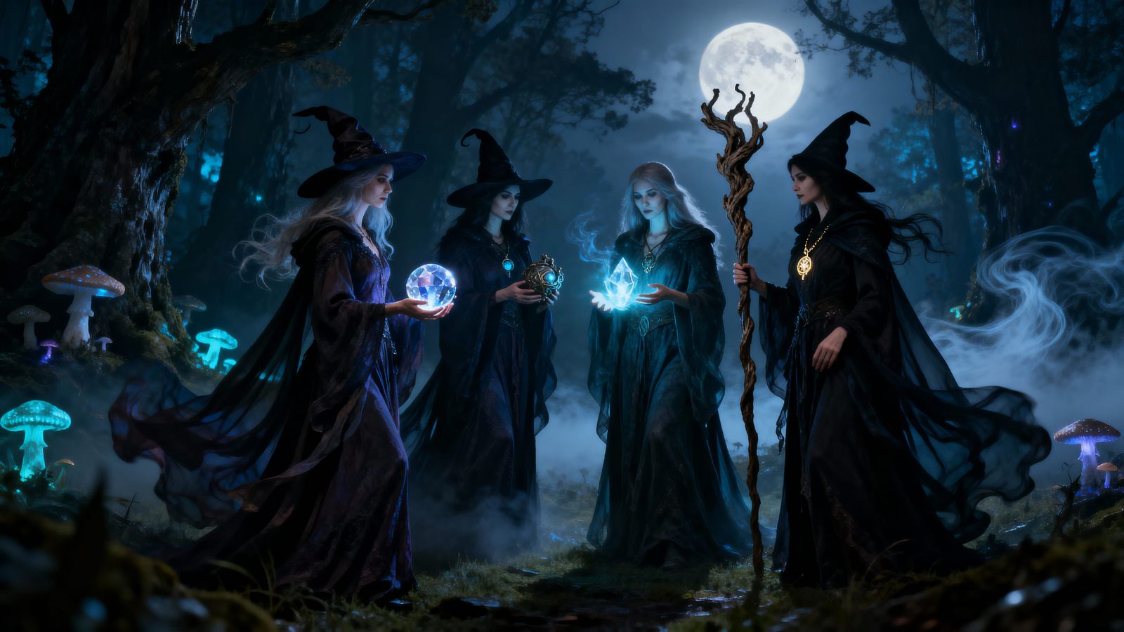 Moonlit Witch Ritual in Enchanted Forest