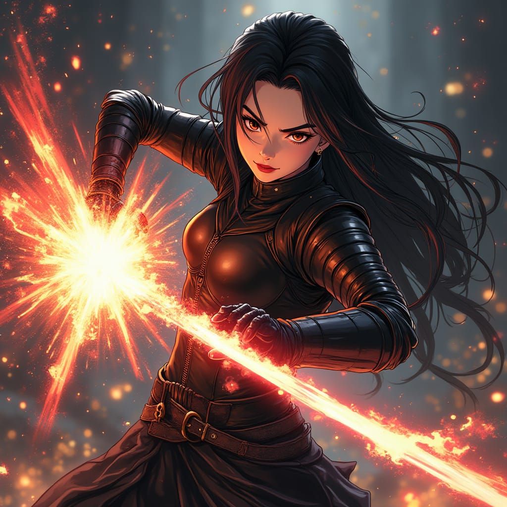 Anime Woman Unleashes Magic Attack in Manga Style