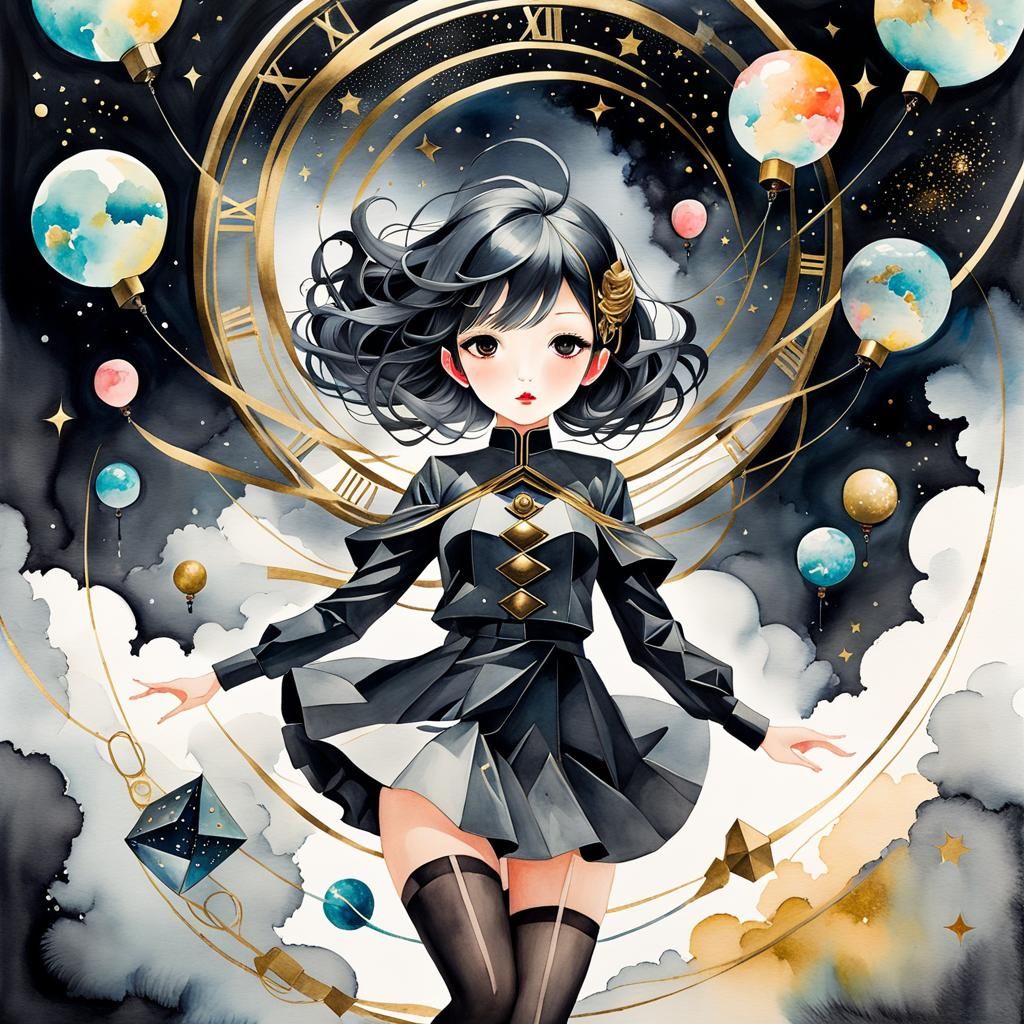Surreal Anime Portrait Suspended in Time