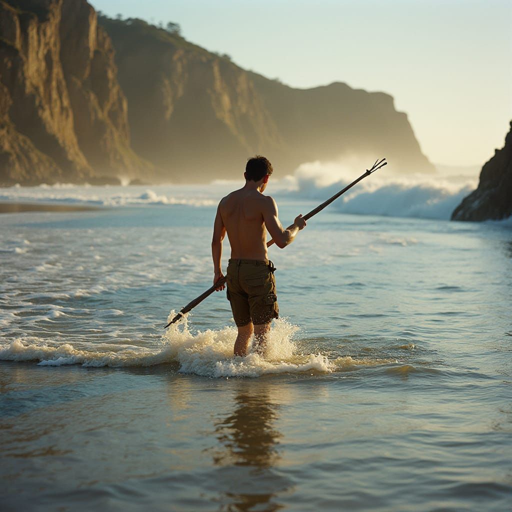 Epic Tide Pool Spearfishing Scene in Cinematic Style