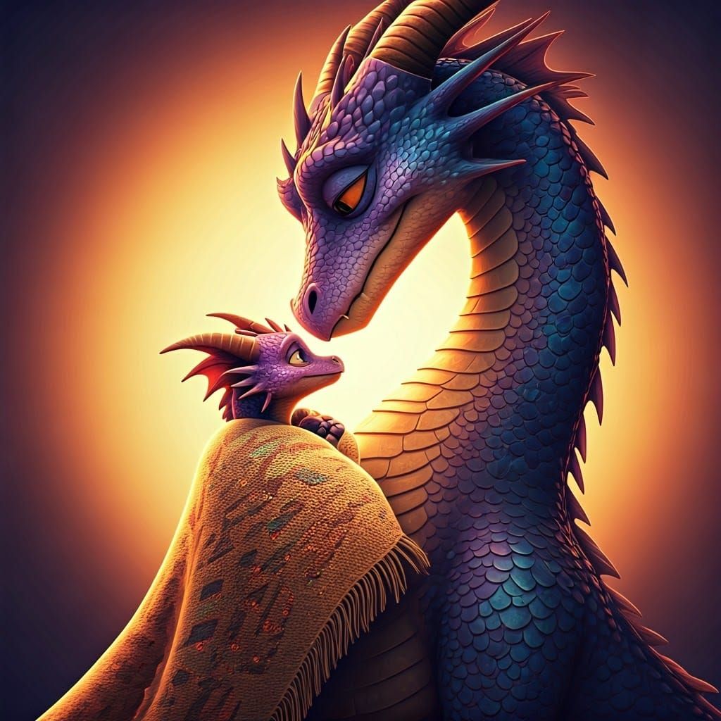 Mother Dragon's Cozy Blanket for Her Tiny Daughter