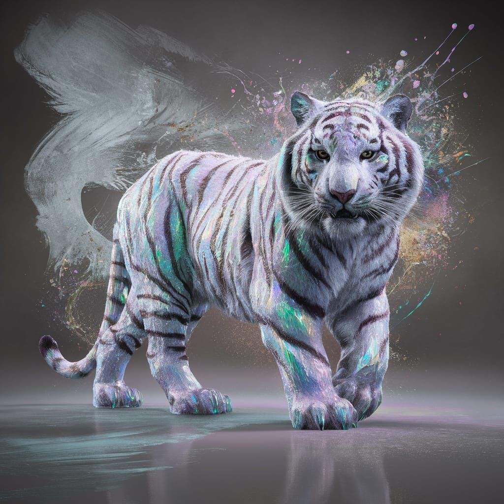 Iridescent Crystal Tiger Concept Art in 8k