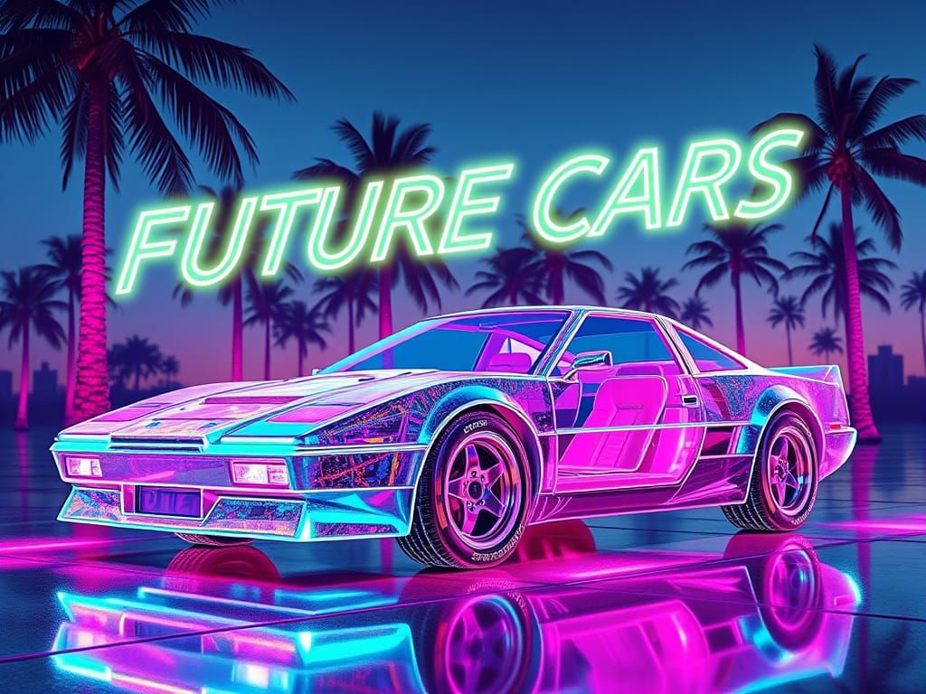Transparent Glitter Car in 1980s Vaporwave Style