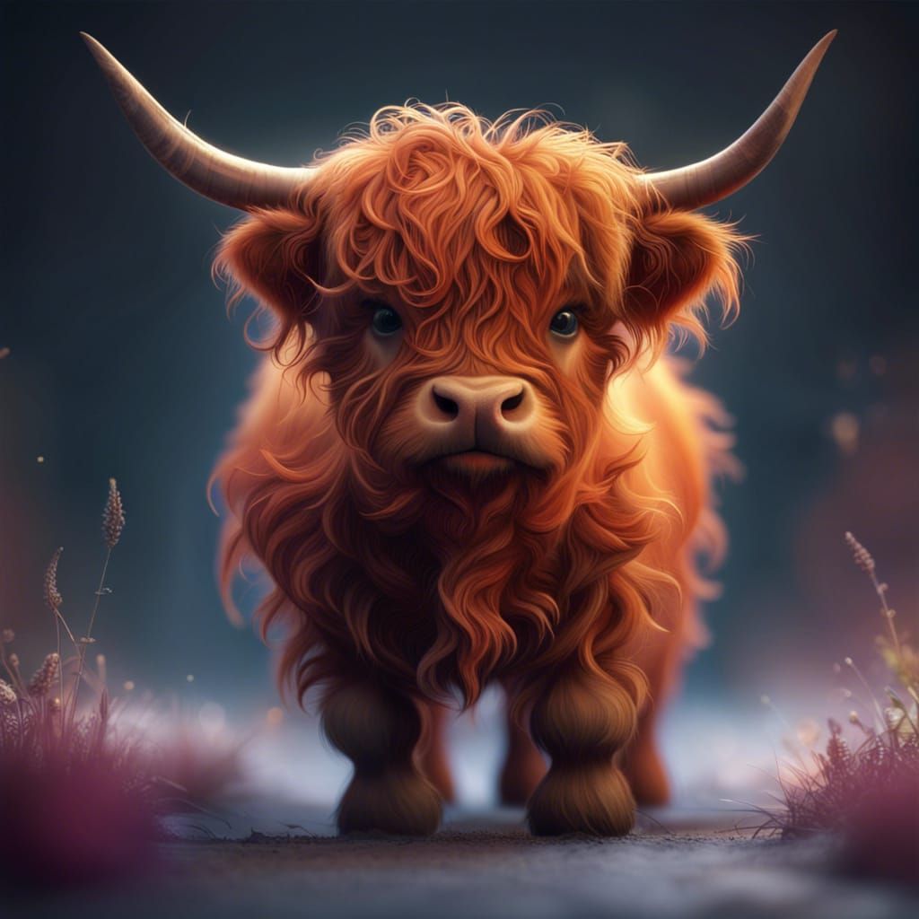 Cute Fluffy Highland Calf in Digital Masterpiece