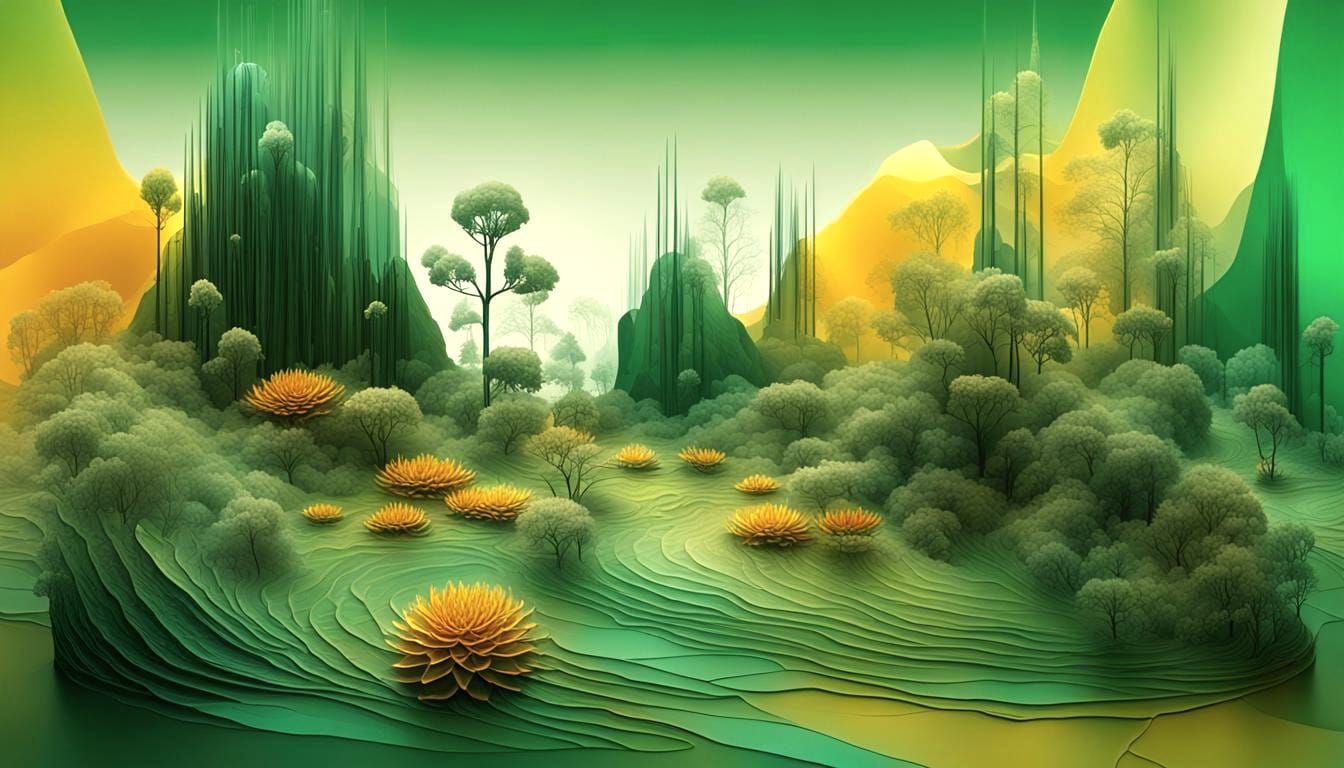 Ethereal Floral Ecosystem in Vibrant, Dreamlike Landscape