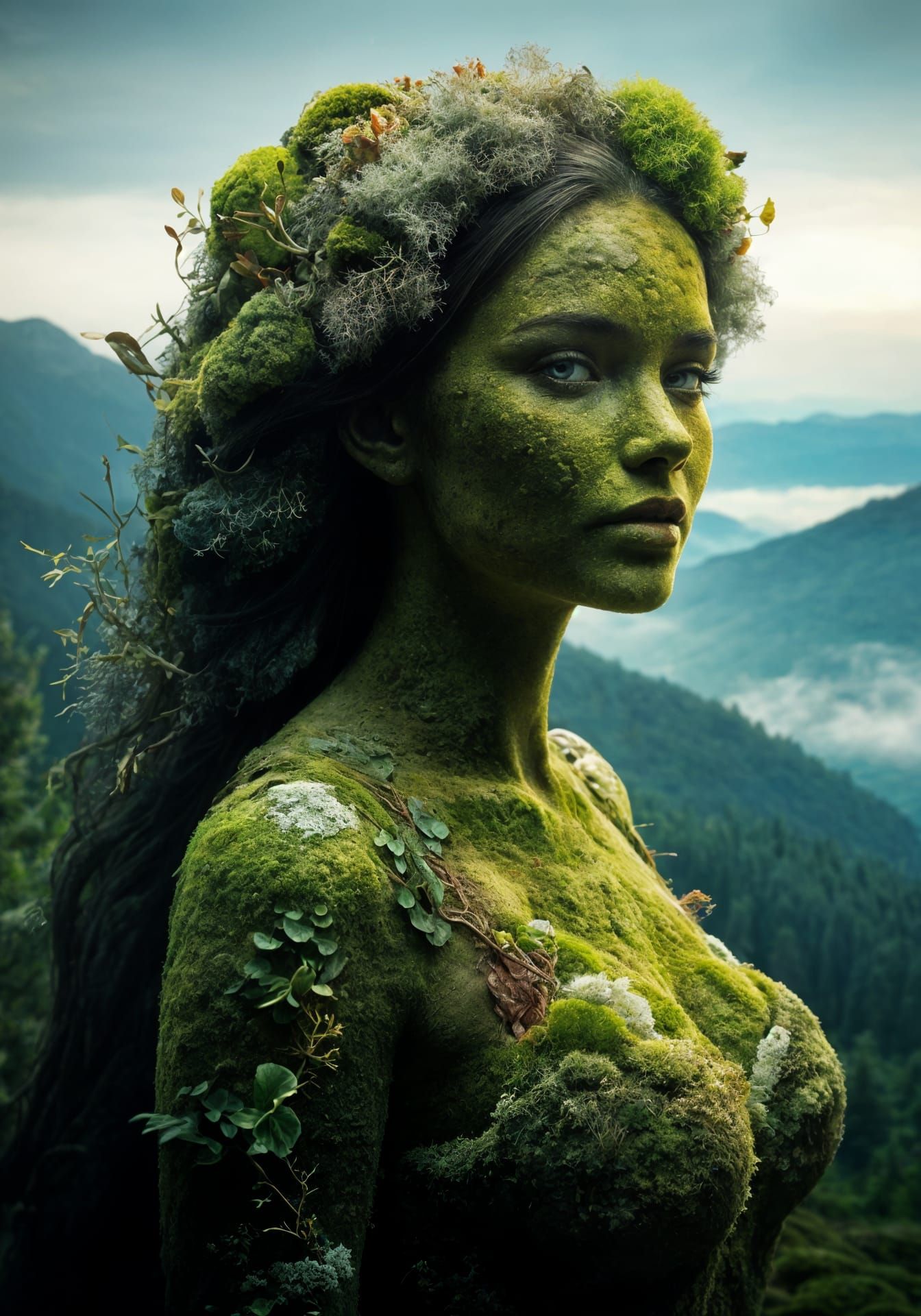 Moss Woman Shimmers in Haze: Detailed Landscape