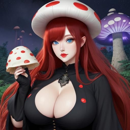Kawaii Mushroom Woman in Magic Forest