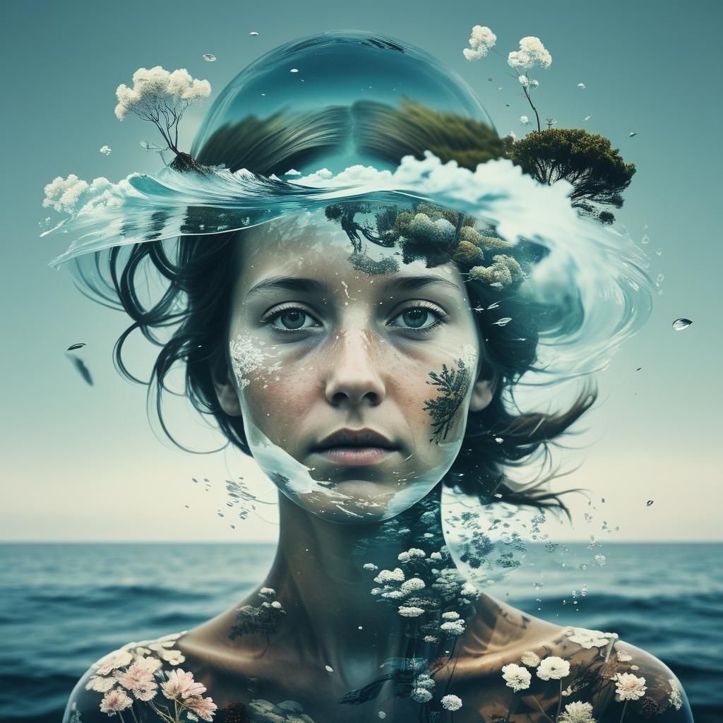 Woman Double Exposure Seascape Photography