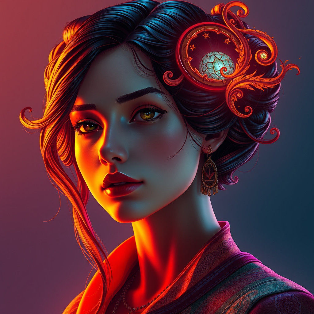 Dynamic Portrait in Art Nouveau Style