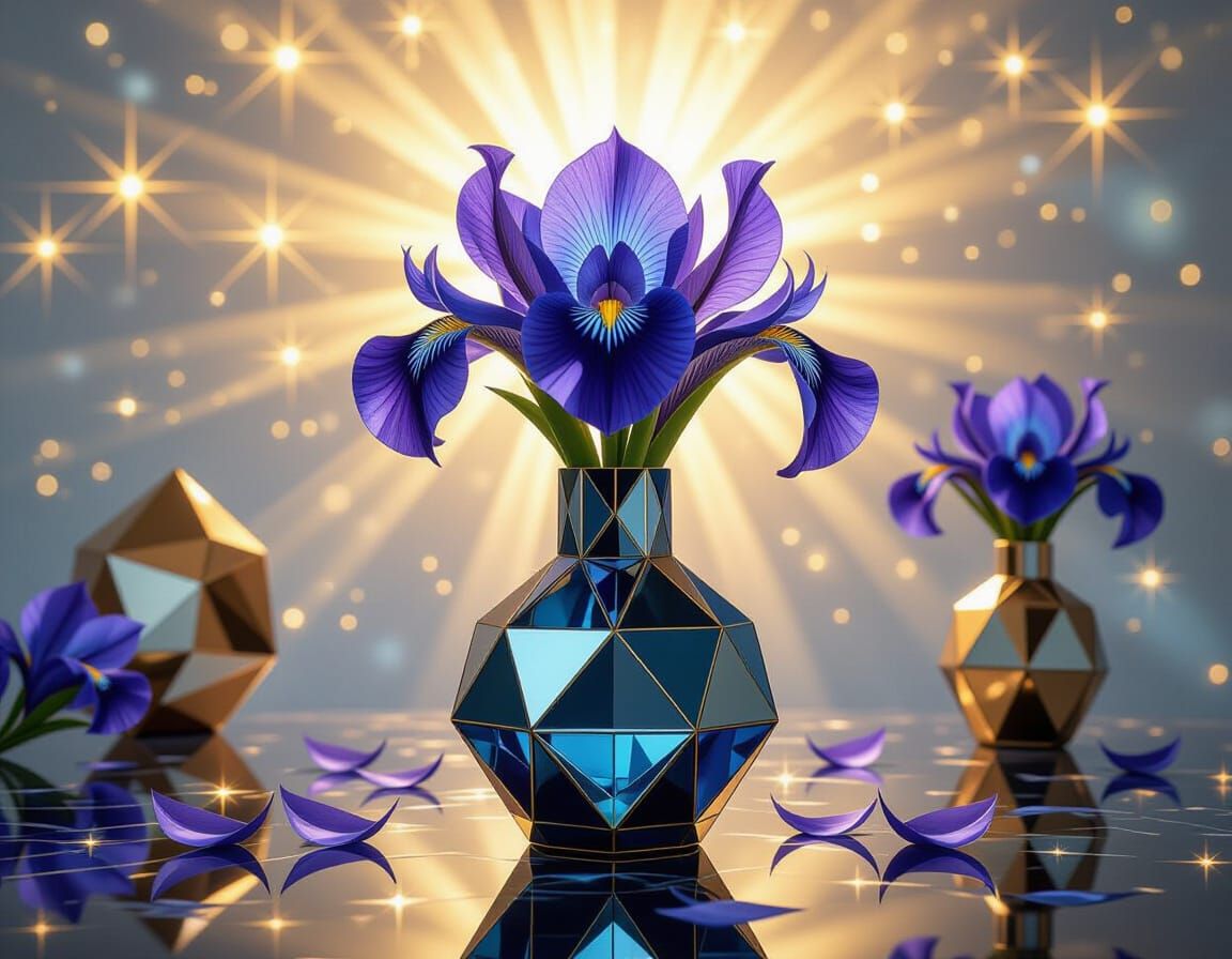 Holographic Iris Still Life in Futuristic Scene