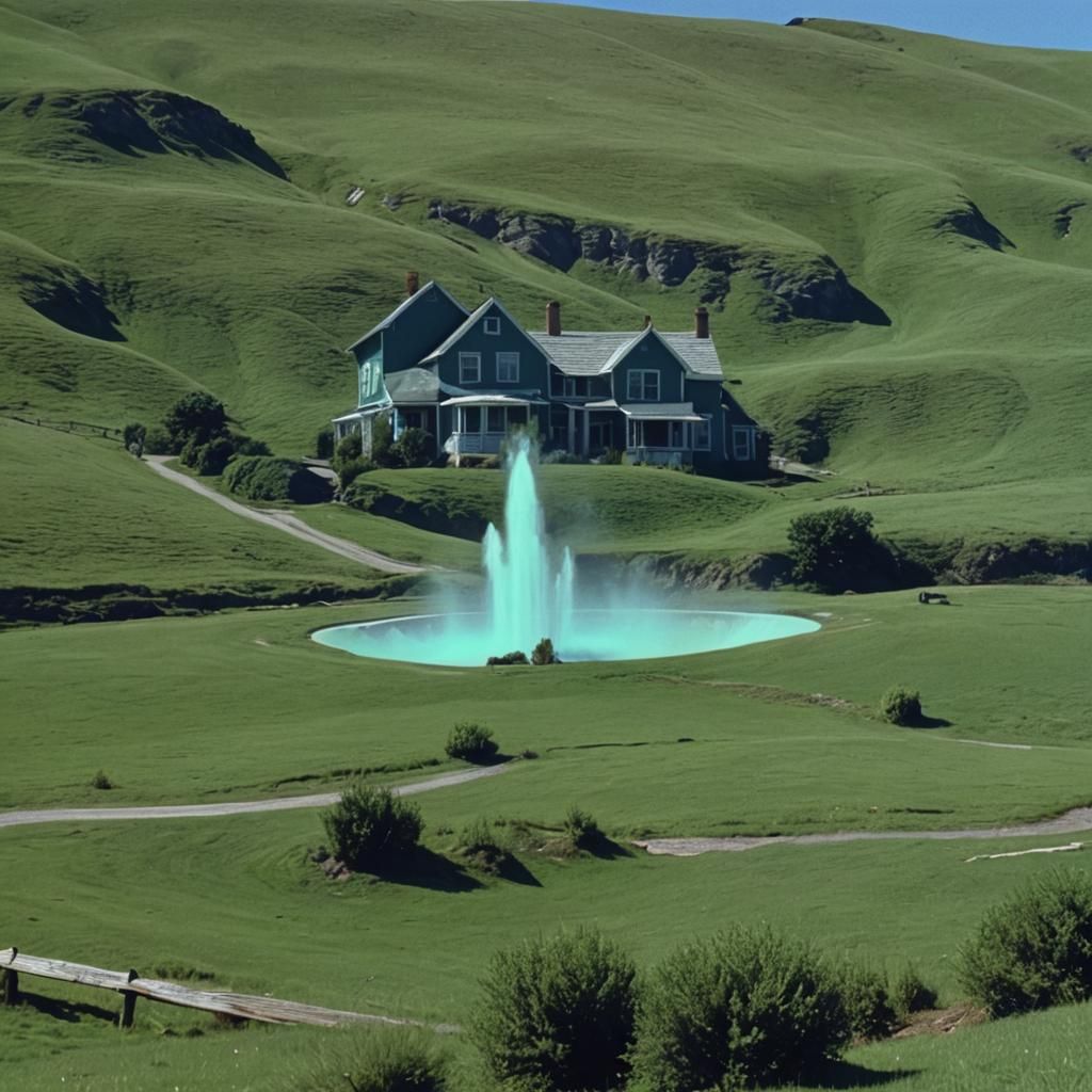 Vintage Horror Film: Rolling Hills and Blue Sky