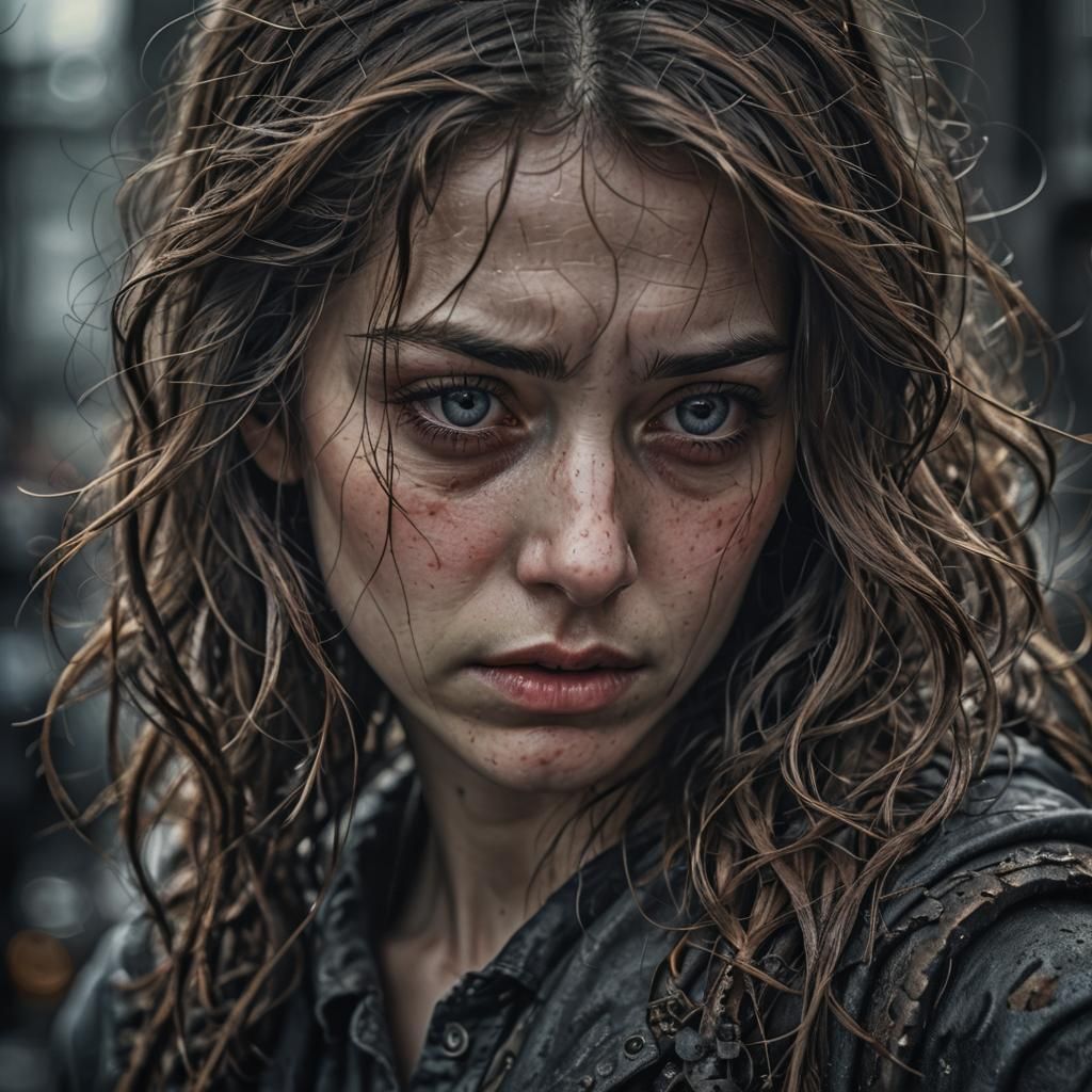 Hyperrealistic Close-up Portrait of Sadness