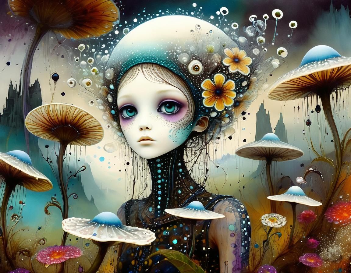 Bioluminescent Alien Flower Landscape in Digital Painting St...