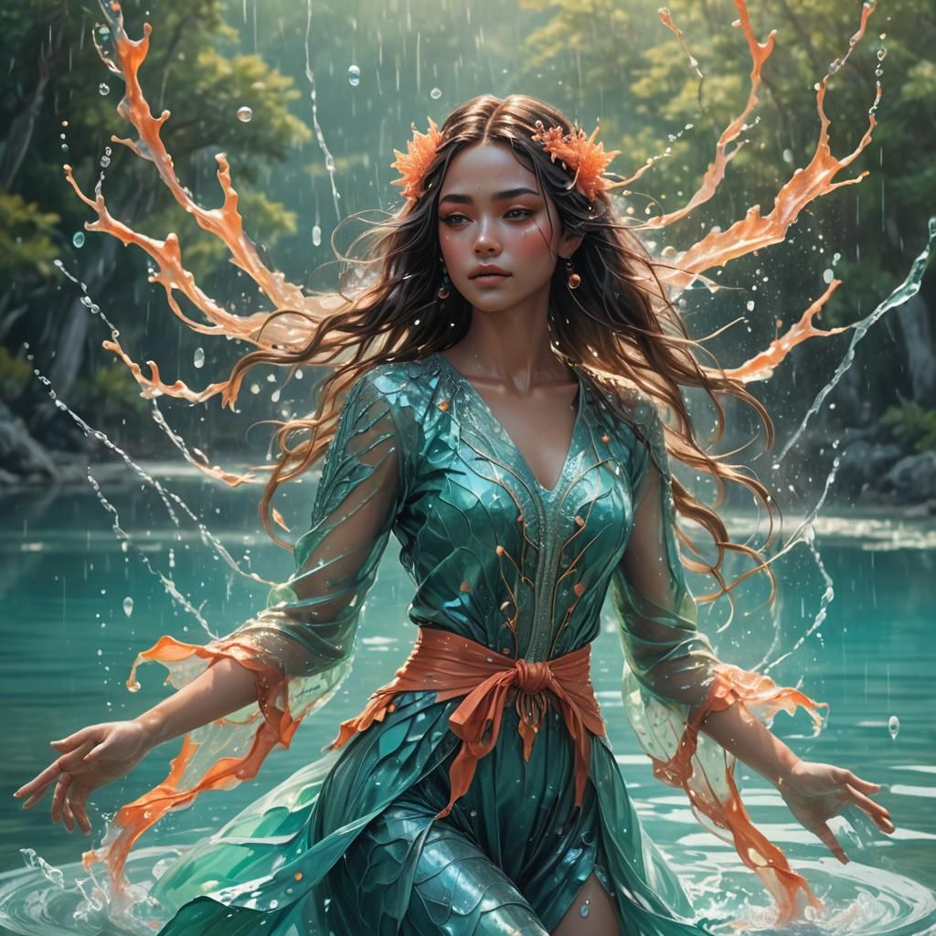Girl with Coral Eyes in Lake, Fantasy Art