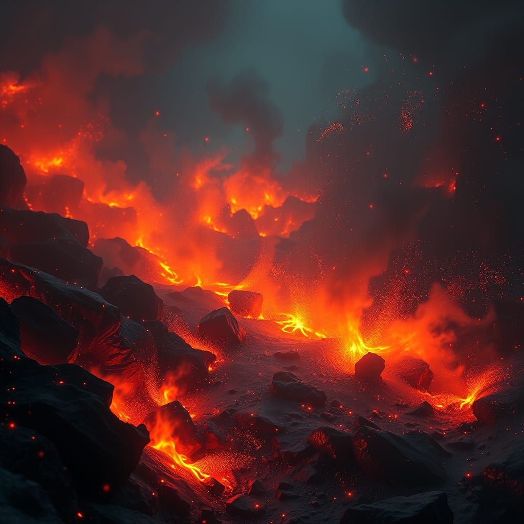 Glowing Embers Dance in a Dreamlike Landscape