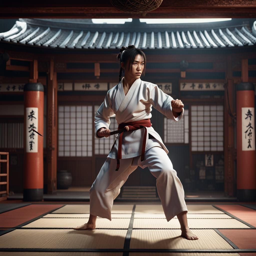 Female Martial Artist in Japanese Dojo