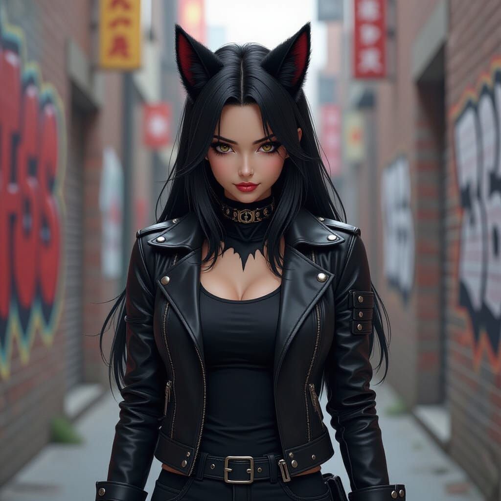 Kitsune Girl with Symbiote in Comic Book Style