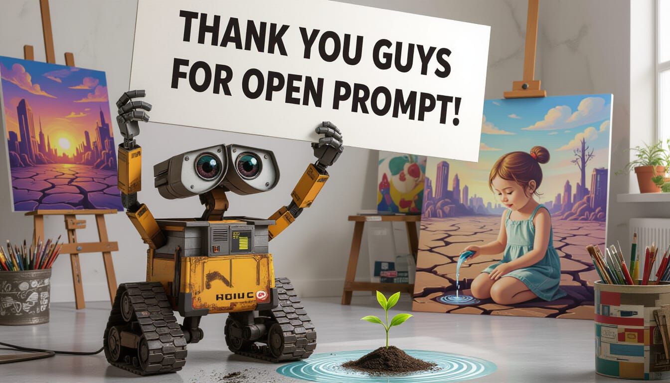 Futuristic Robot Says Thank You in Art Studio