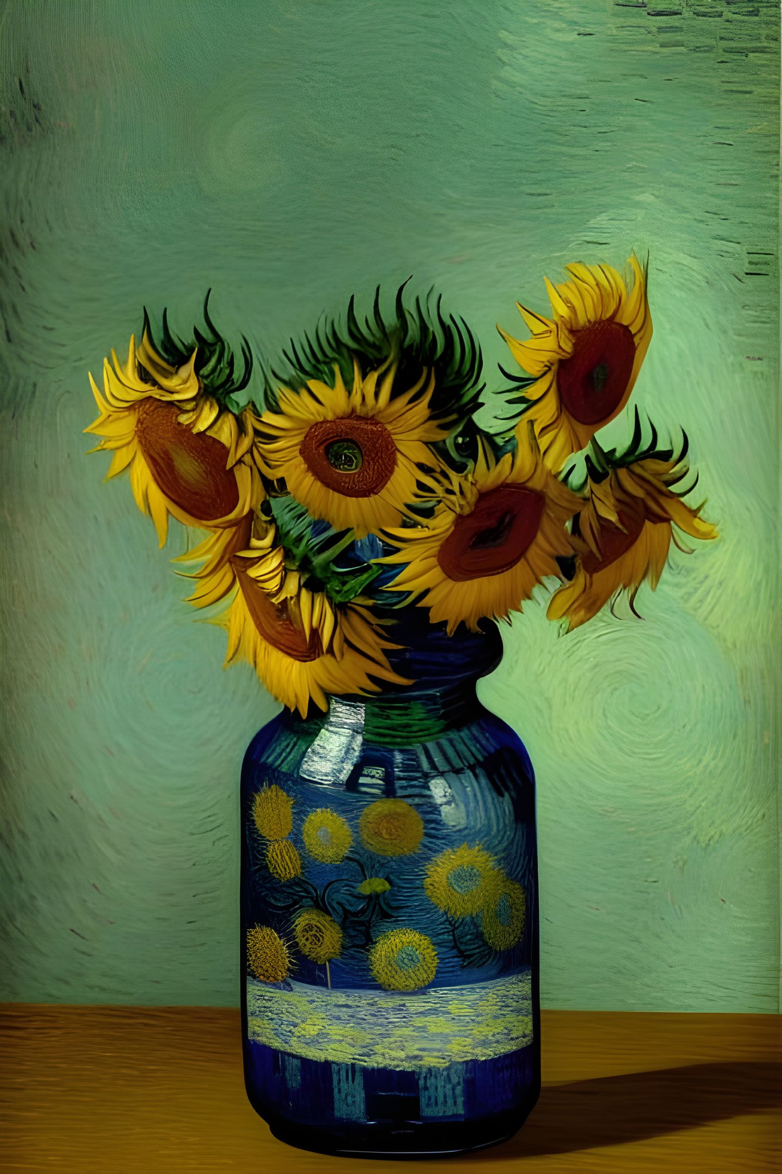 Vase with Fifteen Sunflowers