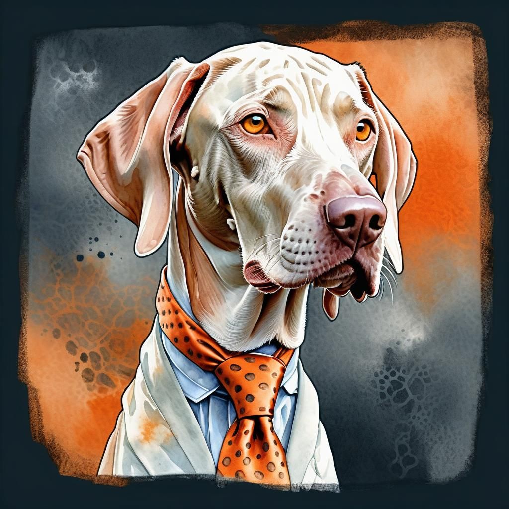 Vizsla Dog Portrait with Tie in Surreal Style