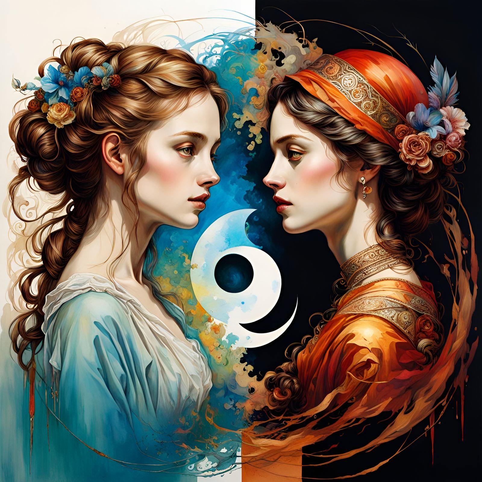 Yin and Yang in Watercolor Style