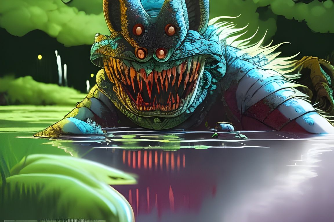 Swamp Monster Emerges: Detailed Watercolor Art