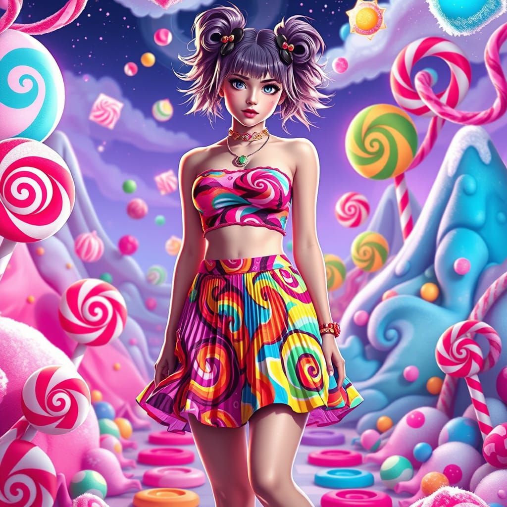 Surreal Digital Portrait of Luna Snow in Whimsical Candyland...