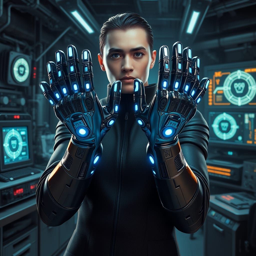 High-Tech Telekinesis Gloves in Futuristic Lab