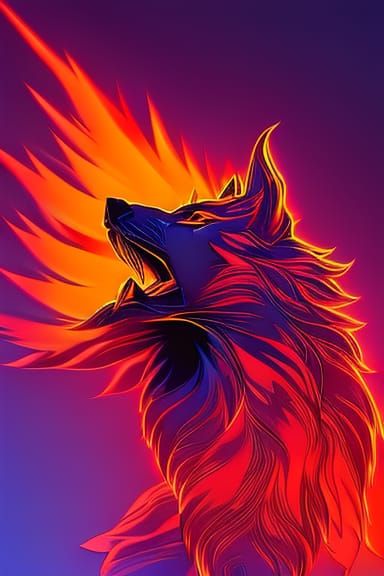 Fiery Wolf Portrait in Glowing Outline