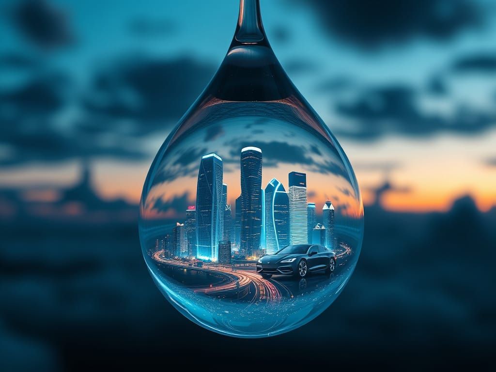Futuristic Metropolis Inside Shimmering Droplet